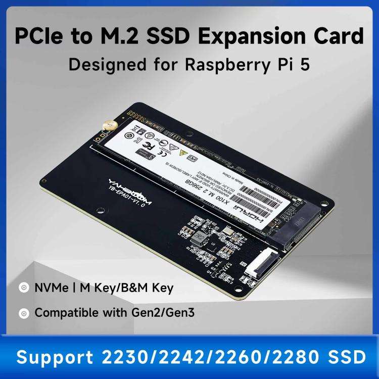 Yahboom PCIe To M.2 Adapter Expansion Board For Raspberry Pi 5 NVMe Expansion Board, Spec: Separa...