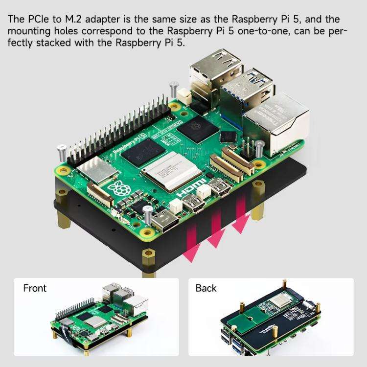 Yahboom PCIe To M.2 Adapter Expansion Board For Raspberry Pi 5 NVMe Expansion Board, Spec: Separa...