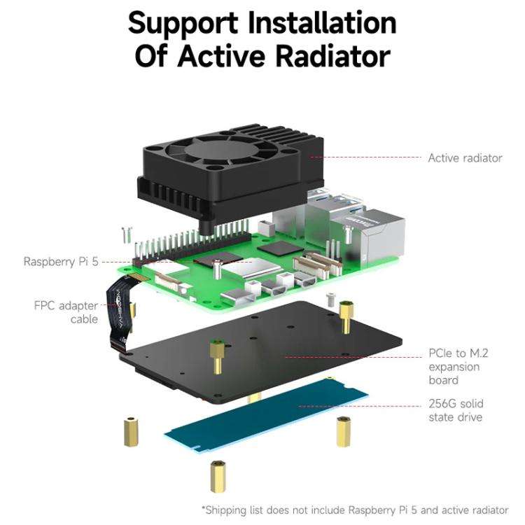 Yahboom PCIe To M.2 Adapter Expansion Board For Raspberry Pi 5 NVMe Expansion Board, Spec: Separa...