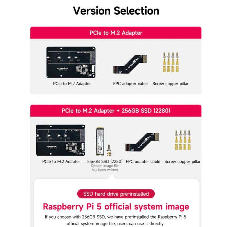 Yahboom PCIe To M.2 Adapter Expansion Board For Raspberry Pi 5 NVMe Expansion Board, Spec: Separa...