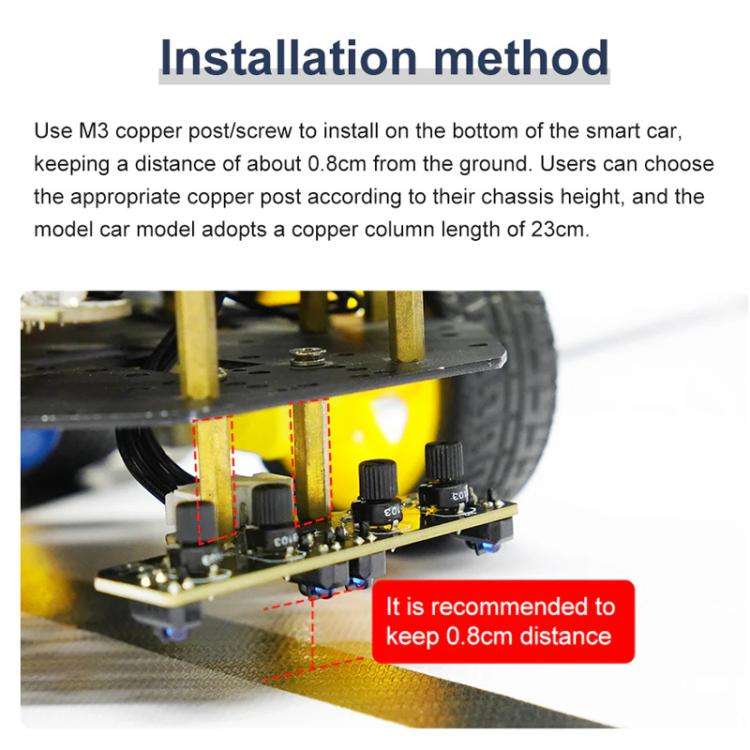 Yahboom 4 Channel Infrared Tracking Sensor Module For Smart Car Robot, Spec: With 6Pin Cable+16mm...
