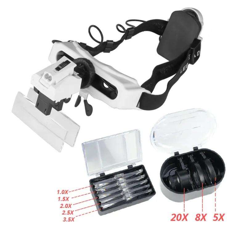 9892E1 Head-mounted Magnifying Glass With LED Light 8 Different Magnification Lenses