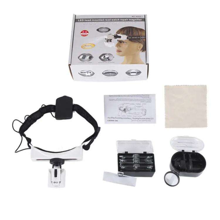 9892E1 Head-mounted Magnifying Glass With LED Light 8 Different Magnification Lenses