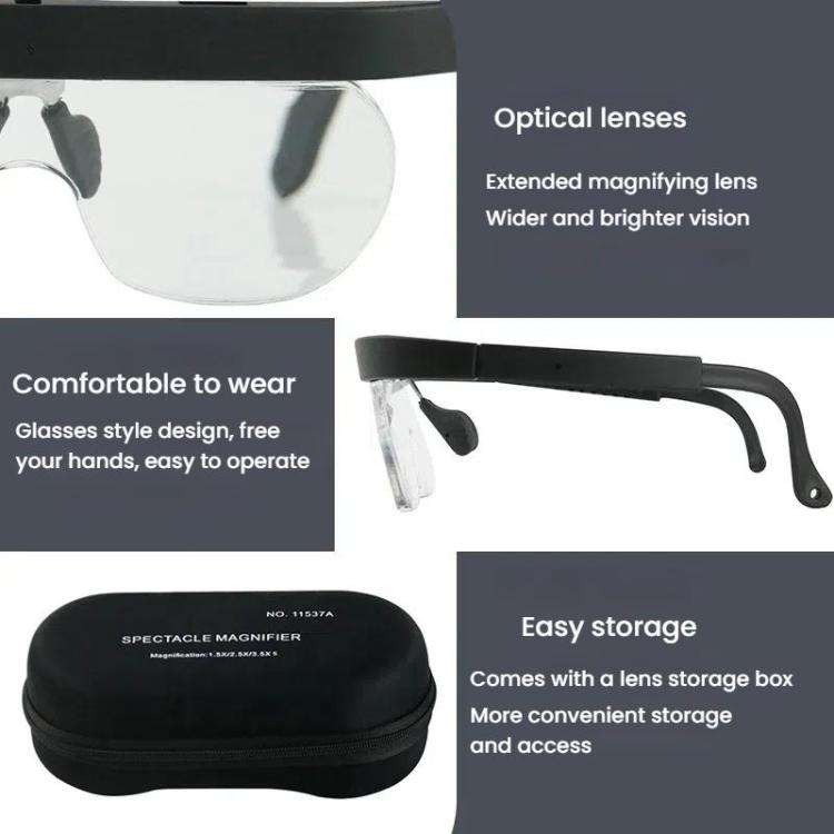 11537A 1.5/2.5/3.5X Eyeglass-style Magnifying Glass Head-mounted Magnifying Glass for Carving Rep...