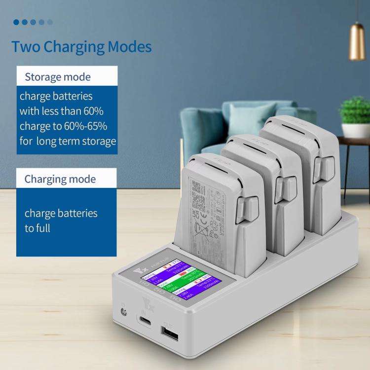 For DJI Flip Drone YX 3-Channel Battery Charger with Color LCD Screen Smart Charging Hub