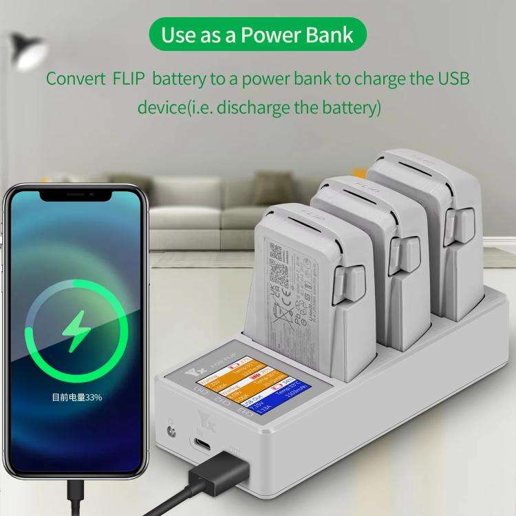 For DJI Flip Drone YX 3-Channel Battery Charger with Color LCD Screen Smart Charging Hub
