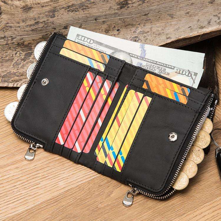 HUMERPAUL BP852 RFID Leather Anti-Theft Wallet Short Double Zipper Wallet(Red)