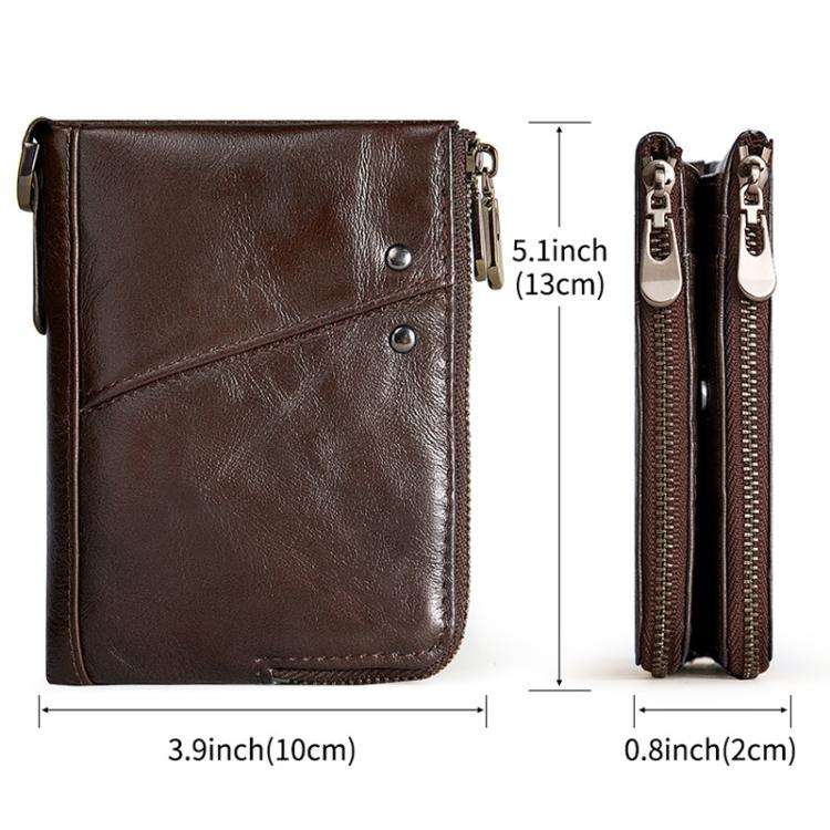 HUMERPAUL BP852 RFID Leather Anti-Theft Wallet Short Double Zipper Wallet(Red)