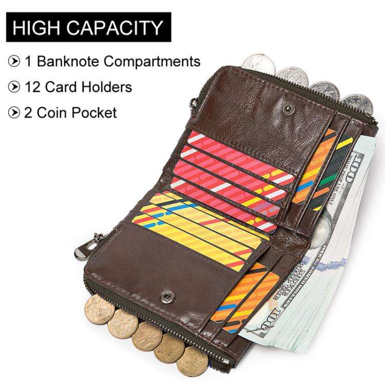 HUMERPAUL BP852 RFID Leather Anti-Theft Wallet Short Double Zipper Wallet(Red)