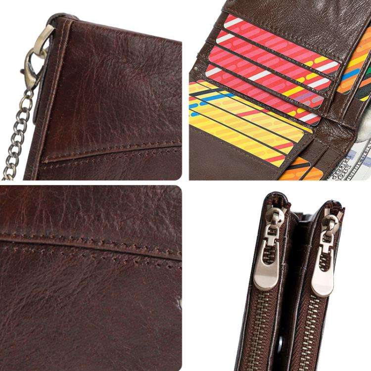 HUMERPAUL BP852 RFID Leather Anti-Theft Wallet Short Double Zipper Wallet(Red)