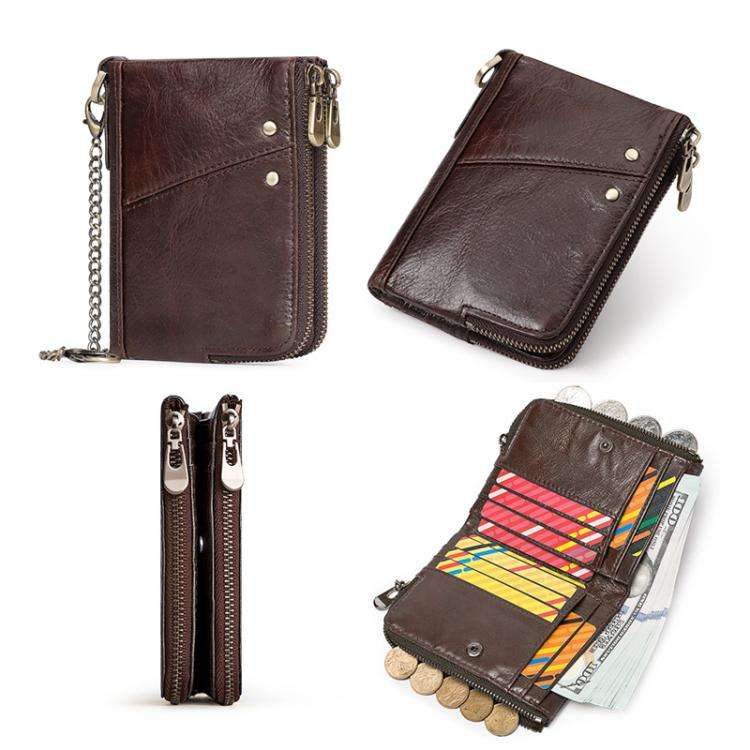 HUMERPAUL BP852 RFID Leather Anti-Theft Wallet Short Double Zipper Wallet(Red)