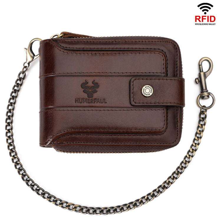 HUMERPAUL BP735 Leather Horizontal Zipper Wallet Multiple Card Slots RFID Anti-Theft Protection M...