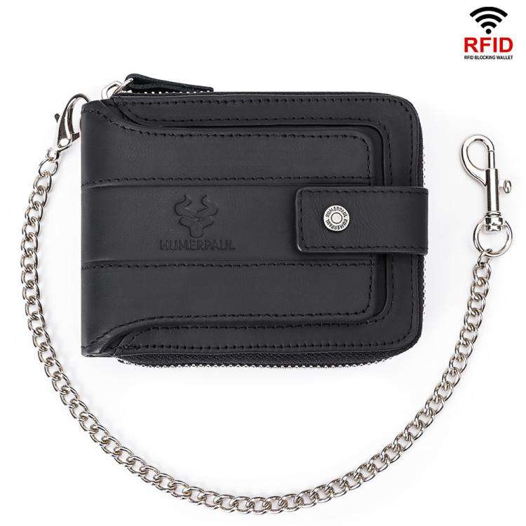 HUMERPAUL BP735 Leather Horizontal Zipper Wallet Multiple Card Slots RFID Anti-Theft Protection M...