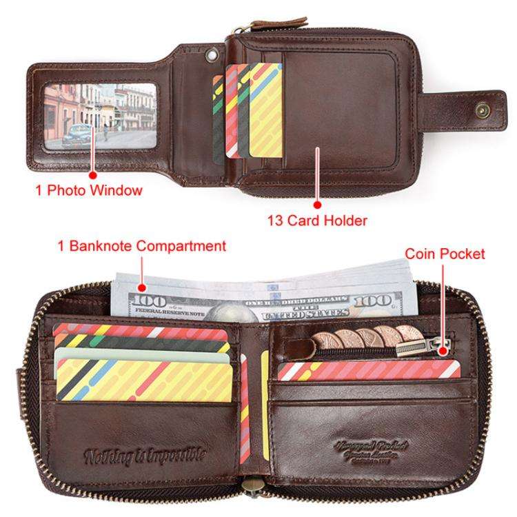 HUMERPAUL BP735 Leather Horizontal Zipper Wallet Multiple Card Slots RFID Anti-Theft Protection M...