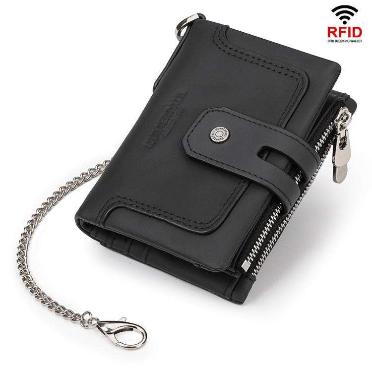 HUMERPAUL BP778 Short Leather Wallet RFID Tri-fold Double Zipper Coin Purse(Black)