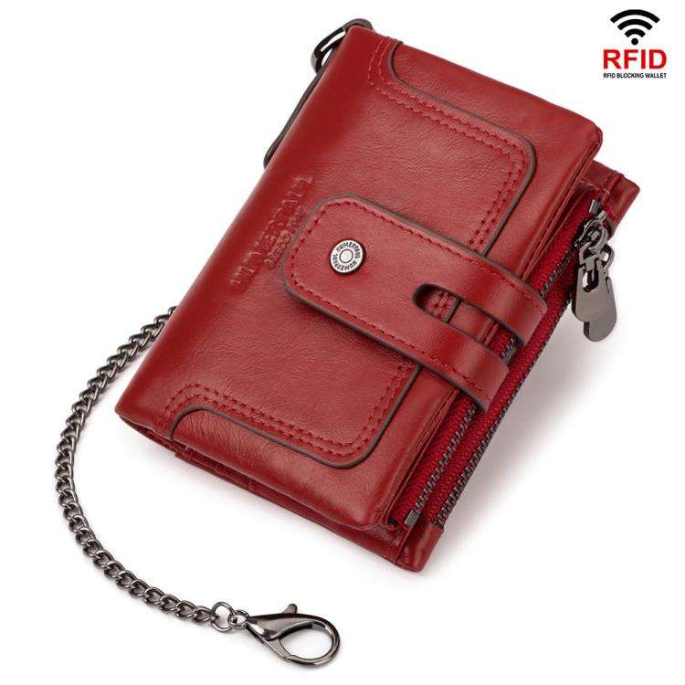 HUMERPAUL BP778 Short Leather Wallet RFID Tri-fold Double Zipper Coin Purse(Red)