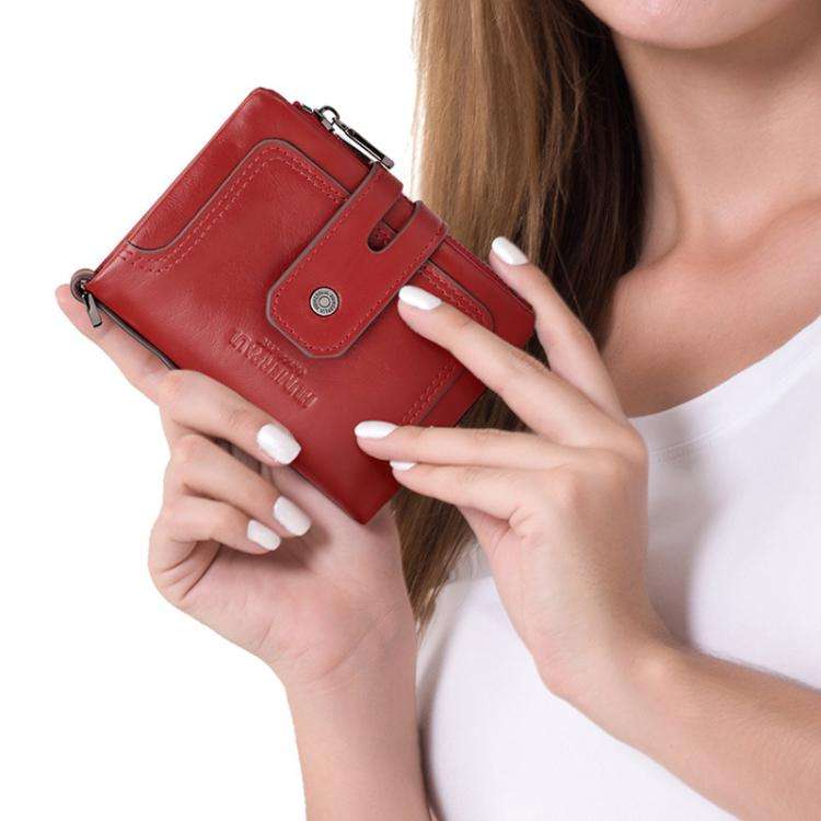 HUMERPAUL BP778 Short Leather Wallet RFID Tri-fold Double Zipper Coin Purse(Brown)