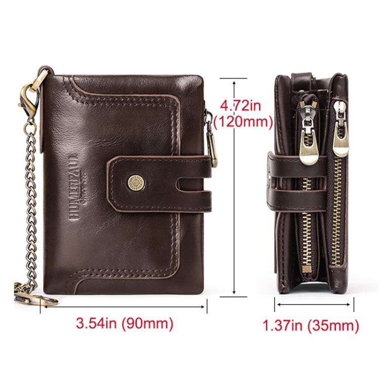 HUMERPAUL BP778 Short Leather Wallet RFID Tri-fold Double Zipper Coin Purse(Brown)