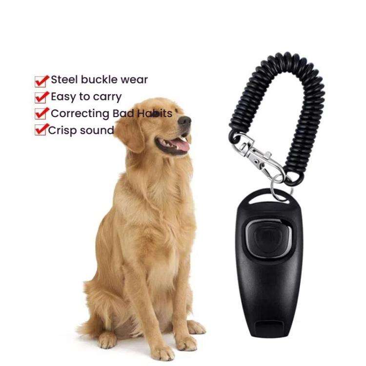2 In 1 Pet Training Clicker Dog Whistle With Long Wristband(Black)