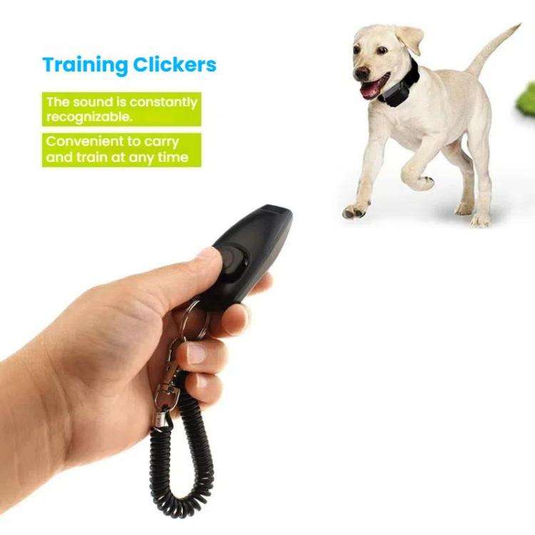 2 In 1 Pet Training Clicker Dog Whistle With Long Wristband(Black)