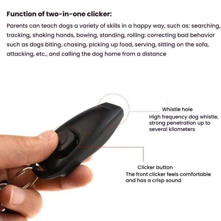 2 In 1 Pet Training Clicker Dog Whistle With Long Wristband(Black)