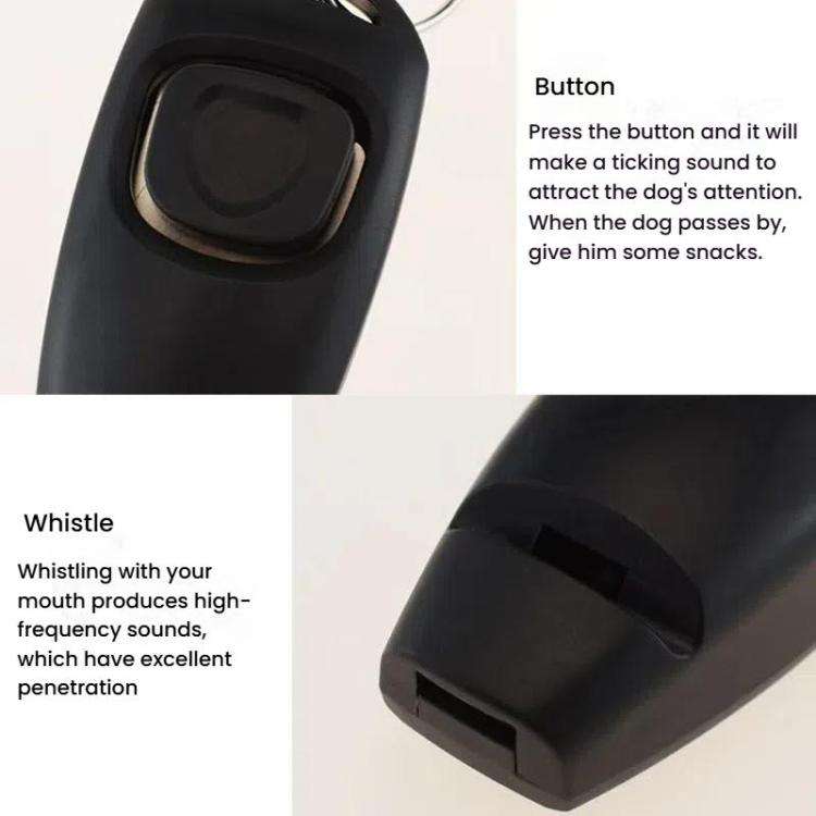 2 In 1 Pet Training Clicker Dog Whistle With Long Wristband(Black)