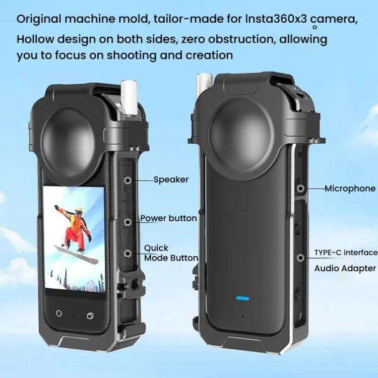For Insta360 X3 HEPAIL AC62 Metal Rabbit Cage Magnetic Suction Horizontal Vertical Protective Frame