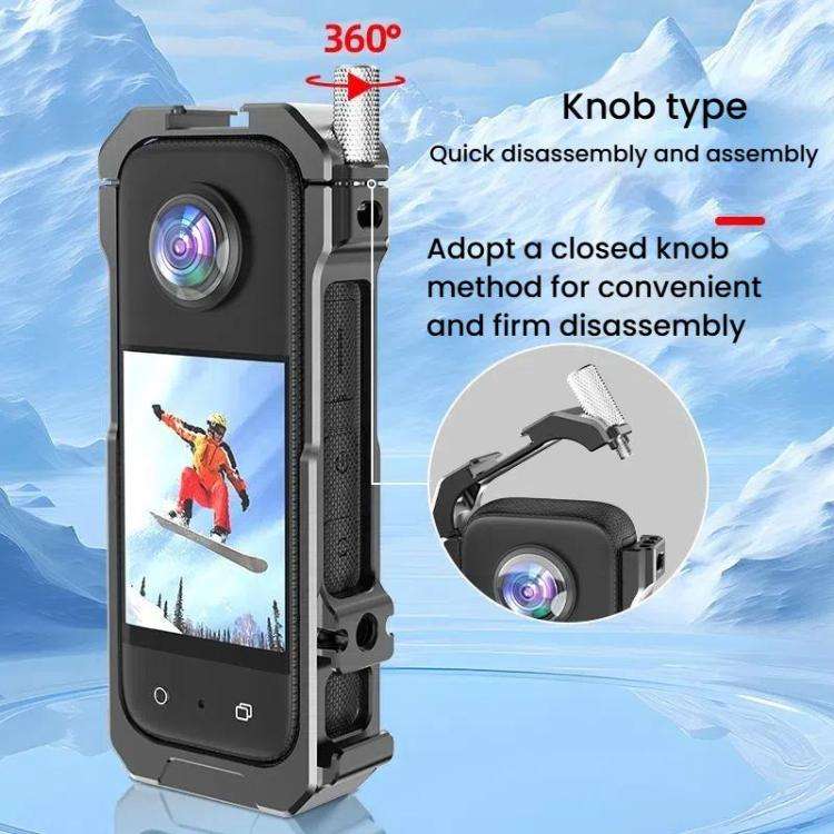 For Insta360 X3 HEPAIL AC62 Metal Rabbit Cage Magnetic Suction Horizontal Vertical Protective Frame