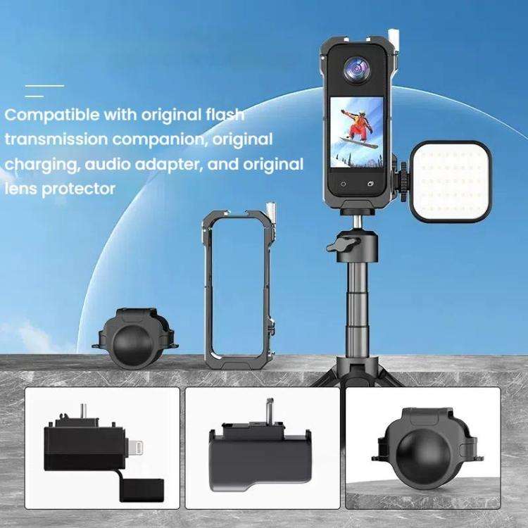 For Insta360 X3 HEPAIL AC62 Metal Rabbit Cage Magnetic Suction Horizontal Vertical Protective Frame