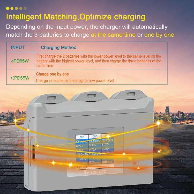 For DJI Neo Battery Charger YX 3-way Color Screen Charger Hub Charging Station