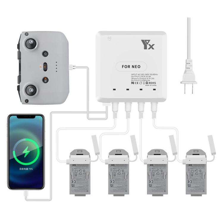 For DJI Neo Drone YX 4-port Battery Charger Charging Hub US Plug
