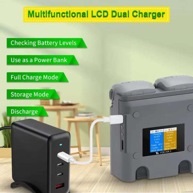 For DJI Air 3/Air 3S YX 2-Way Battery Charger Charging Butler With Color Screen Drone Accessories