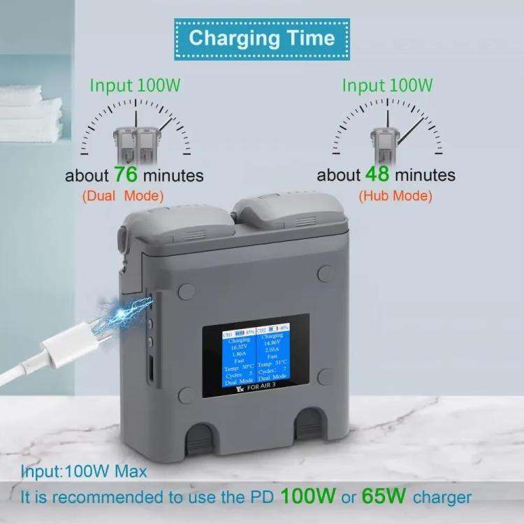 For DJI Air 3/Air 3S YX 2-Way Battery Charger Charging Butler With Color Screen Drone Accessories