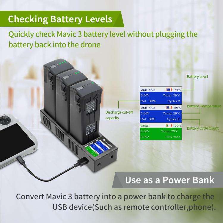 For DJI Mavic 3 YX Battery Charger Discharger Hub 3-in-1 Smart Charging Station With Color Screen...