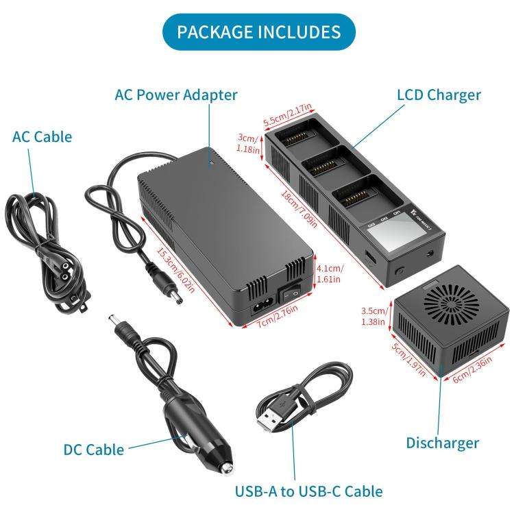 For DJI Mavic 3 YX Battery Charger Discharger Hub 3-in-1 Smart Charging Station With Color Screen...