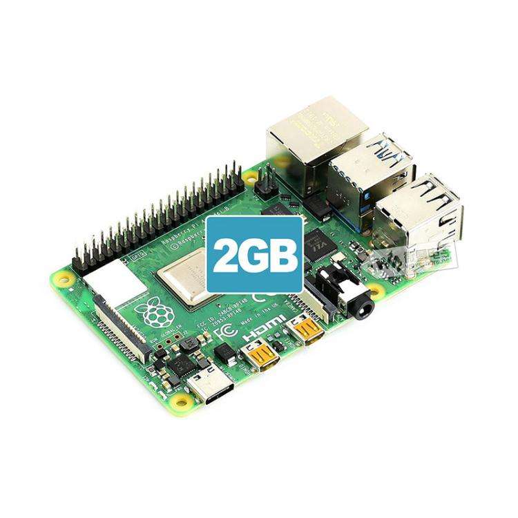 Waveshare For Raspberry Pi 4 Model B 2GB BCM2711B0 64-Bit Quad-Core 4K Dual Mini HDMI For DIY, Io...