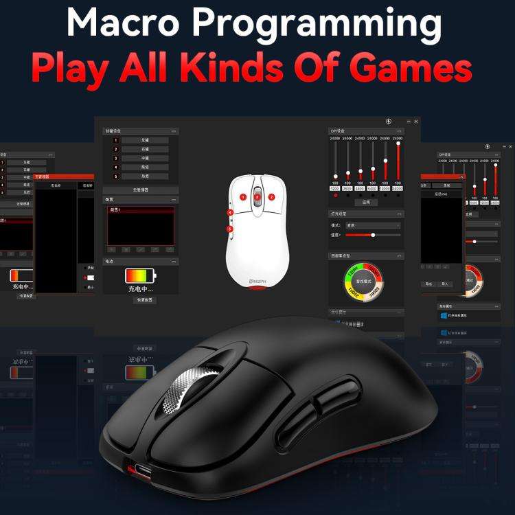 MKESPN Tri-Mode Wireless Gaming Mouse 24000 DPI, 6 RGB Lighting Modes, Rechargeable, Macro Progra...