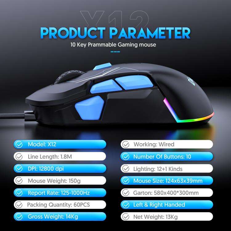 MKESPN 12800 DPI Ambidextrous Wired Gaming Mouse - 10 Programmable Buttons, RGB Customization, Sy...
