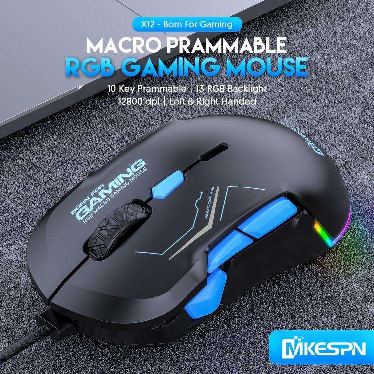 MKESPN 12800 DPI Ambidextrous Wired Gaming Mouse - 10 Programmable Buttons, RGB Customization, Sy...