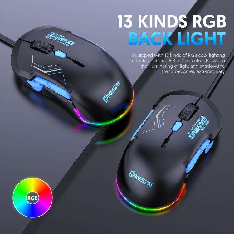 MKESPN 12800 DPI Ambidextrous Wired Gaming Mouse - 10 Programmable Buttons, RGB Customization, Sy...