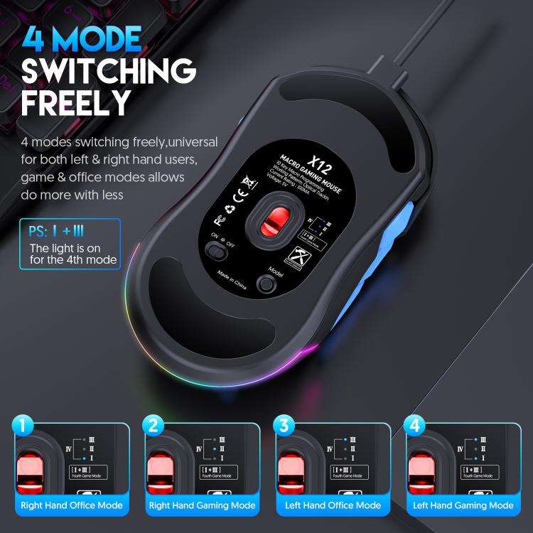 MKESPN 12800 DPI Ambidextrous Wired Gaming Mouse - 10 Programmable Buttons, RGB Customization, Sy...