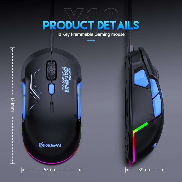 MKESPN 12800 DPI Ambidextrous Wired Gaming Mouse - 10 Programmable Buttons, RGB Customization, Sy...