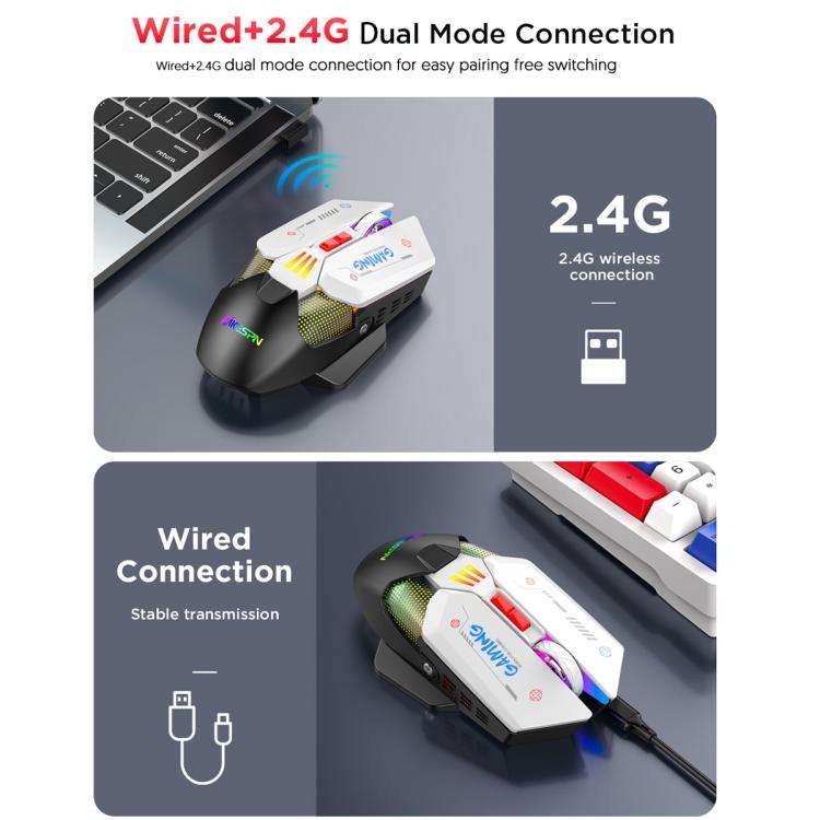 MKESPN Wired + 2.4G Dual Mode Gaming Mouse 10000 DPI Type-C Fast Charging RGB Light, Programmable...