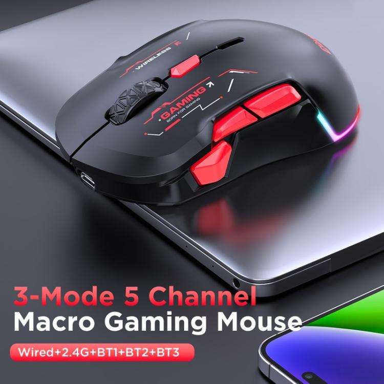 MKESPN W12 Tri-Mode 5-Channel Gaming Mouse 10-Key 10000 DPI Ambidextrous Design RGB Macro Mouse(B...
