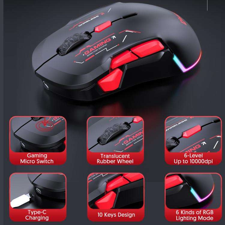 MKESPN W12 Tri-Mode 5-Channel Gaming Mouse 10-Key 10000 DPI Ambidextrous Design RGB Macro Mouse(B...