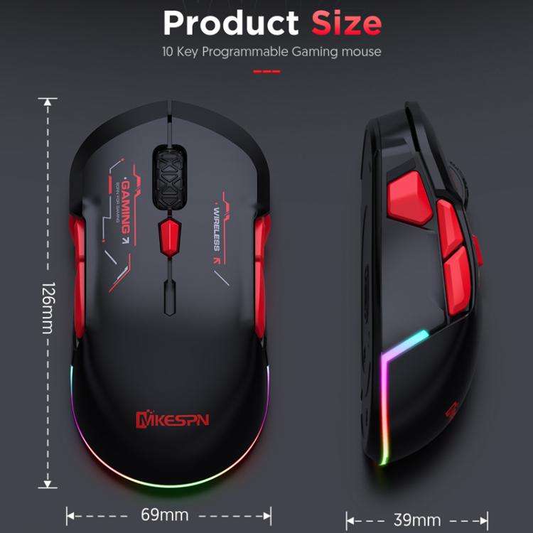 MKESPN W12 Tri-Mode 5-Channel Gaming Mouse 10-Key 10000 DPI Ambidextrous Design RGB Macro Mouse(B...