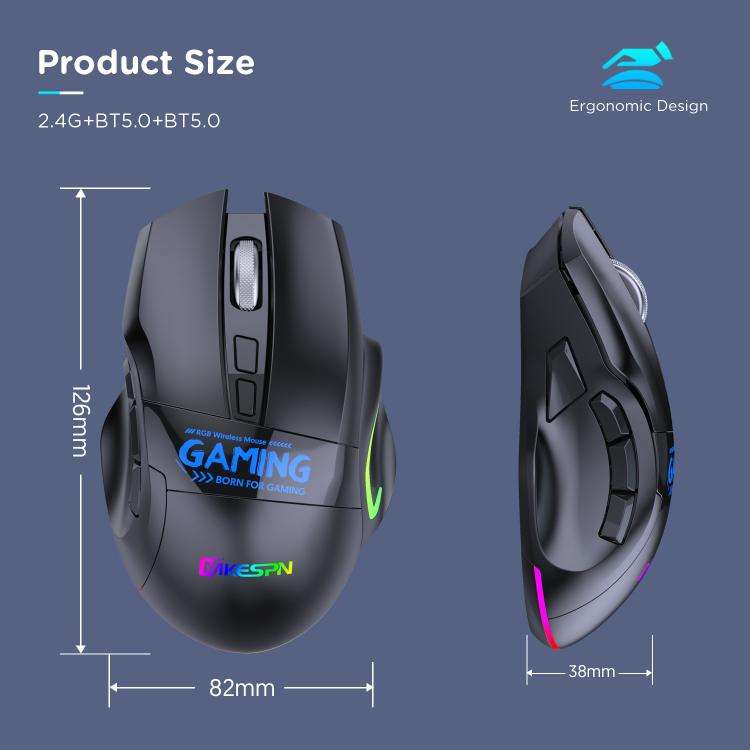 MKESPN W10 Tri-Mode Wireless Gaming Mouse 2400DPI with 9 Programmable Buttons, RGB Lighting, Type...