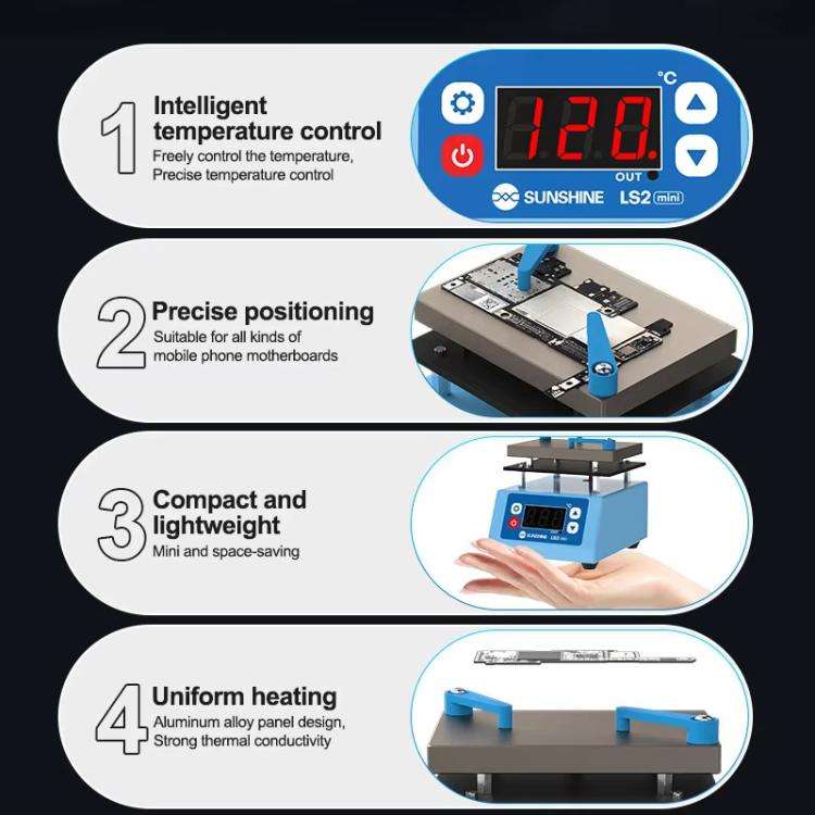SUNSHINE LS2 MINI Mobile Phone Repair Non-Standard Motherboard Heating Table Supports Layered Bon...