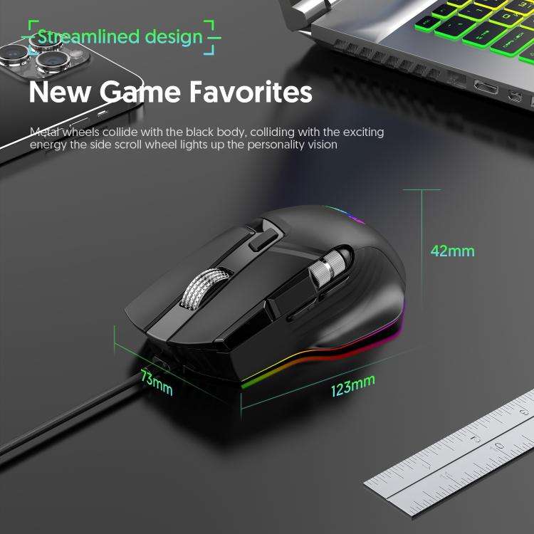 MKESPN X13 RGB Full Speed Wired Gaming Mouse 12400 DPI 10-Key Dual Scroll Wheel Swing Macro Progr...
