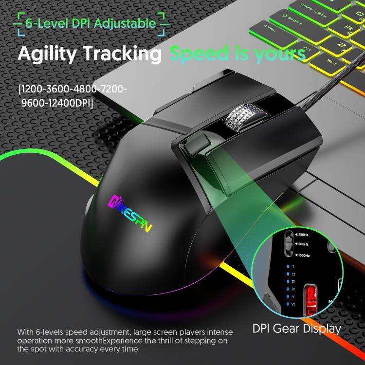 MKESPN X13 RGB Full Speed Wired Gaming Mouse 12400 DPI 10-Key Dual Scroll Wheel Swing Macro Progr...